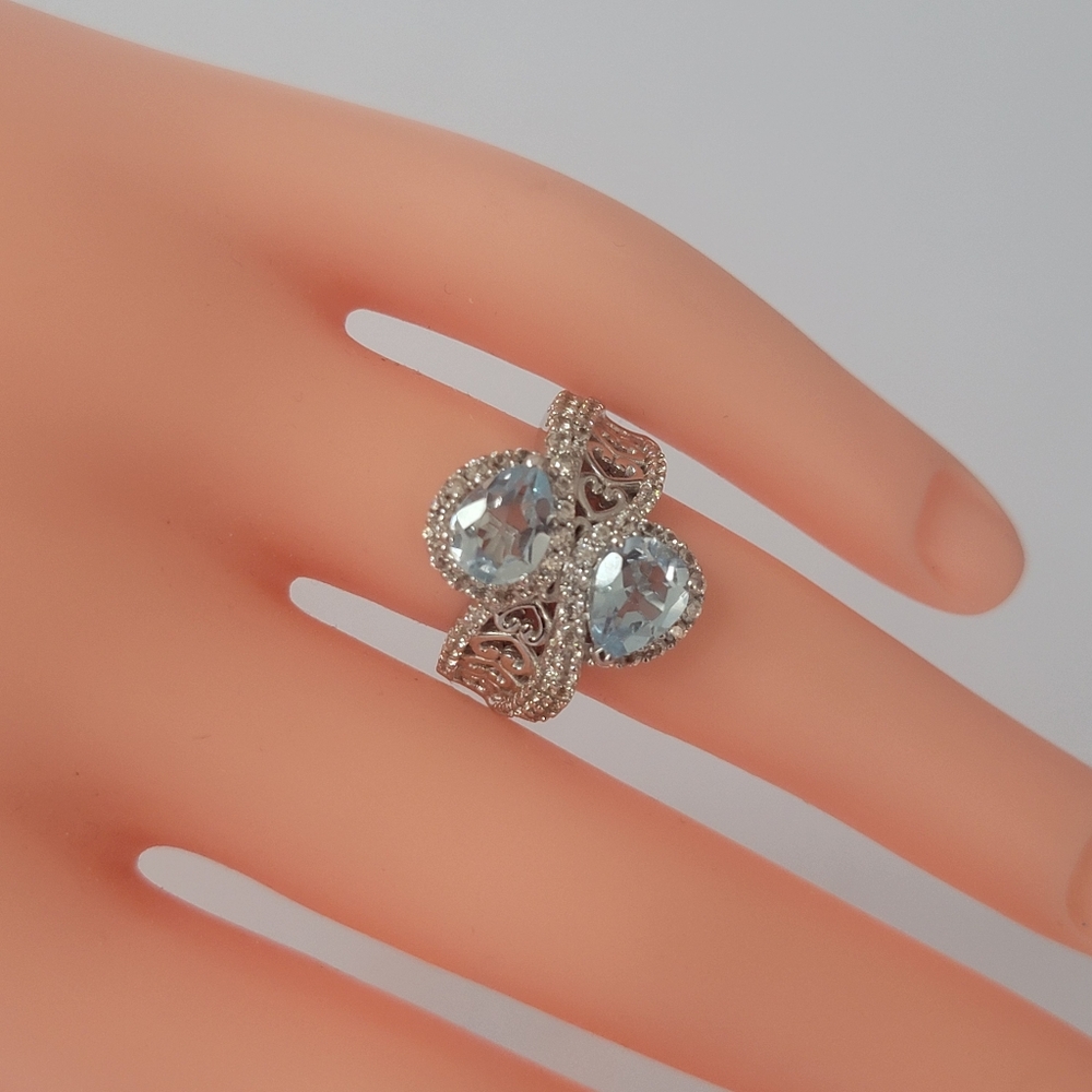 BBJ. Sterling Silver 925 Glacier Topaz White Zircon Ring Size 6